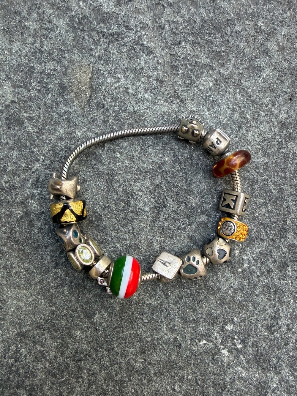 Classic Pandora-Style Silver Charm Bracelet with vintage beads and charms!